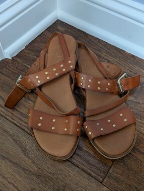 Penelope Chilvers Women's Tan Leather Strappy Studded Sandals Size 40